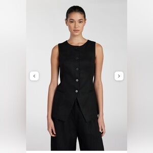 DISSH Alessia Black Linen Longline Vest NWT Size 4 Crewneck Button Front Womens